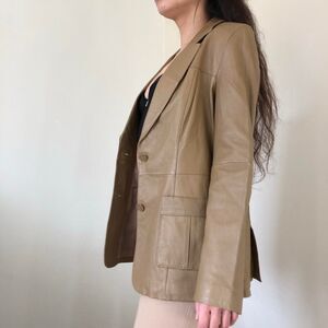 90s Beige Genuine Leather Jacket
